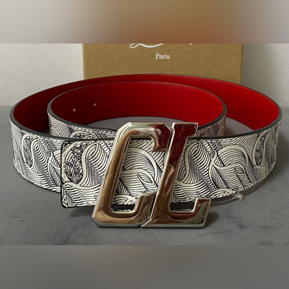 New Christian Louboutin Men's Monogram Happy Rui CL Logo Belt. SZ 90 $520